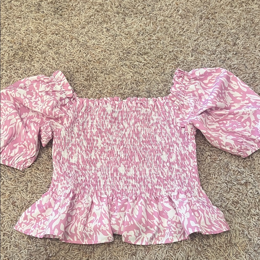 Pink Smocked Puff Sleeve Top